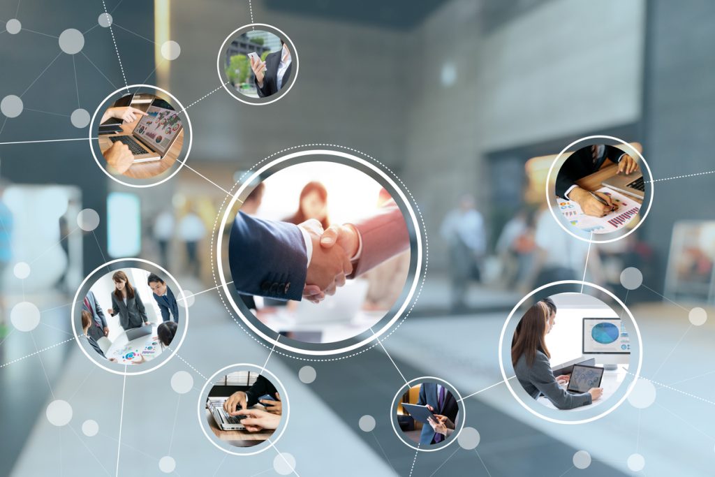 Concept of small business networking shows circles of atlanta small business owners connected.